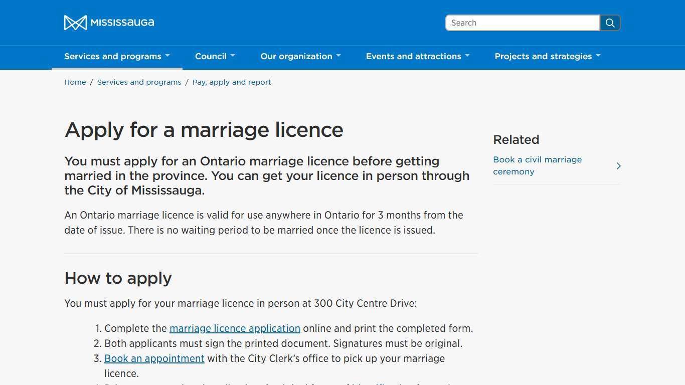 Apply for a marriage licence – City of Mississauga